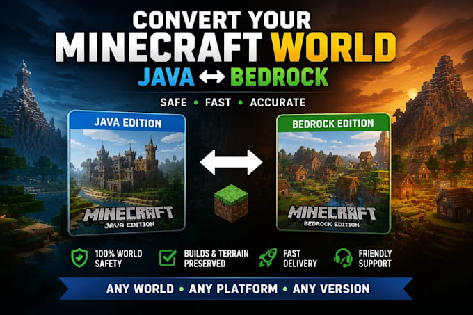convert your minecraft world java to bedrock, bedrock to java on any platform