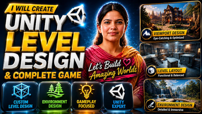create unity level design, 2d 3d mobile, PC and webgl games