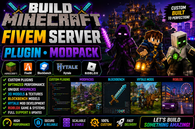 build minecraft fivem server plugin modpack blockbench model hytale create roblo