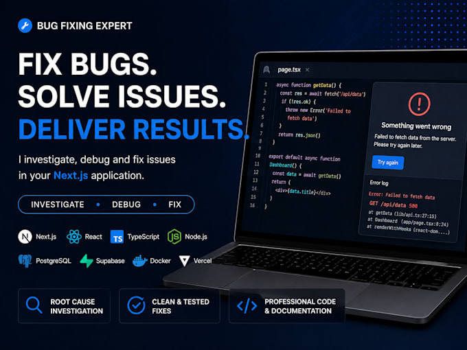 fix bugs and issues in your next js or react web application