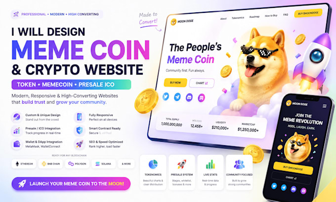 design a professional crypto token, memecoin, or presale ico website