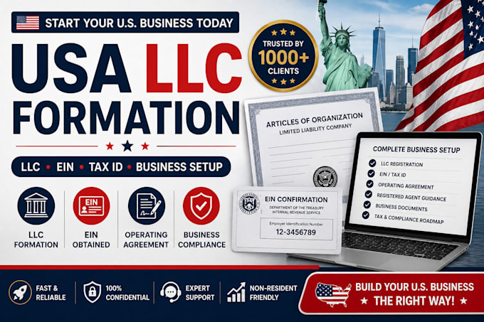 form your US llc, obtain ein and provide complete business setup