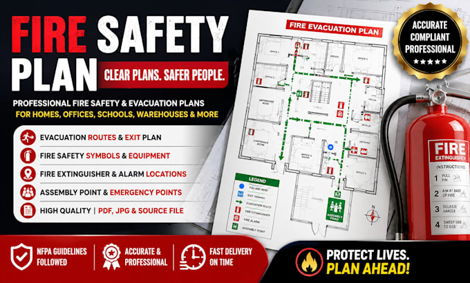 create evacuation plan, fire safety plan, fire escape plan and floor plan