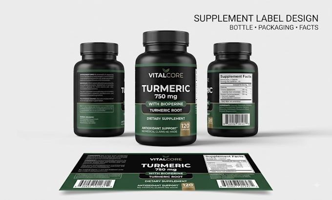 design supplement label, bottle packaging and nutrition label