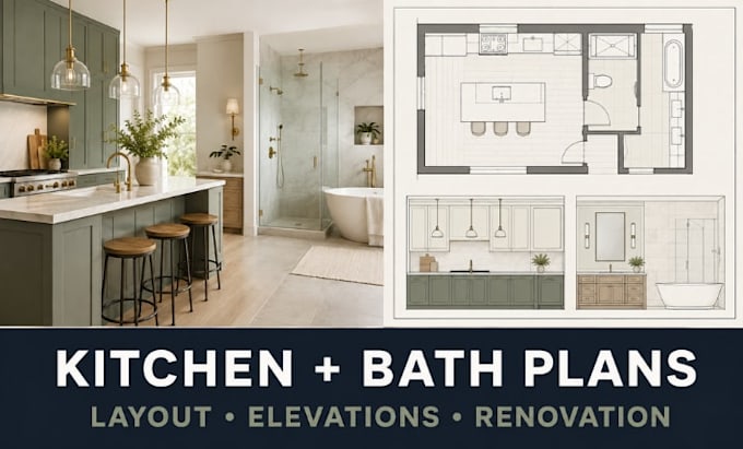 draw bathroom kitchen layout 2d floor plan elevation and renovation plan autocad