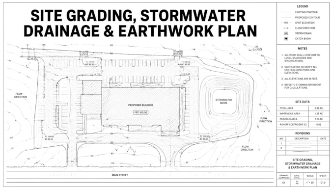 design site grading, stormwater drainage and earthwork site plan