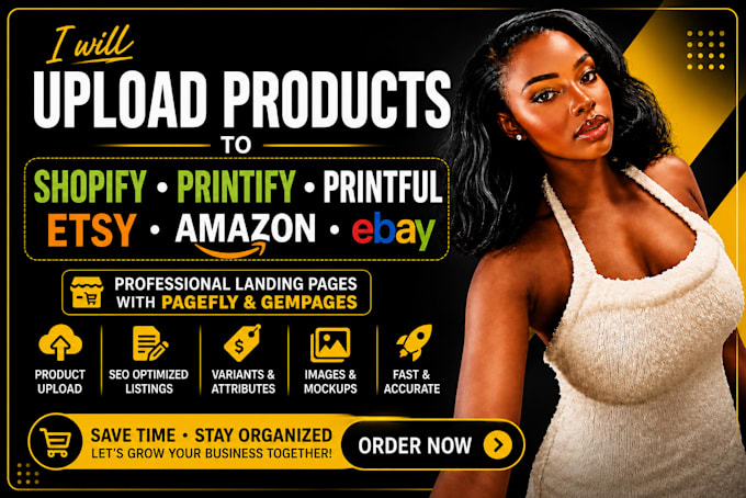 upload products to shopify store, printify, printful, etsy, amazon store or ebay