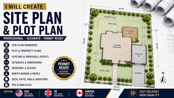 create a professional site plan, plot plan and property city permit drawing