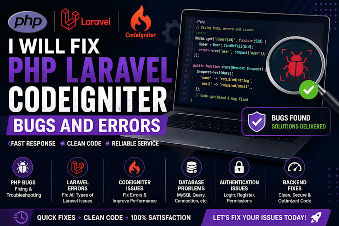 fix PHP laravel codeigniter bugs and errors