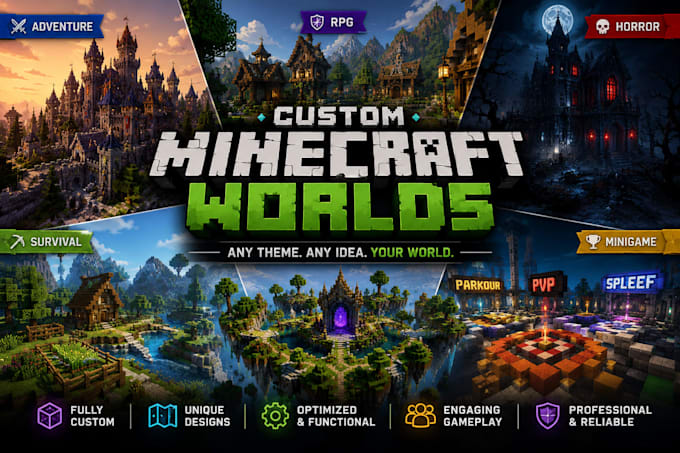 create a custom minecraft map, adventure, rpg, horror survival or minigame world
