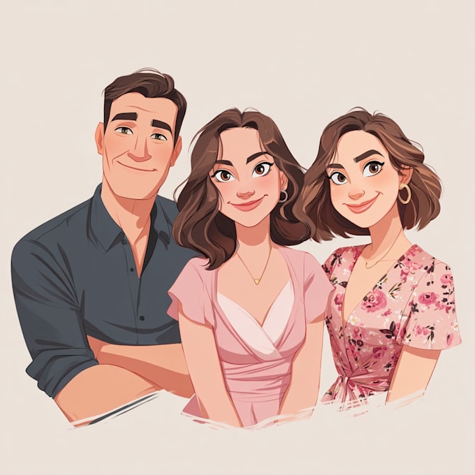 realistic family portrait, couple art