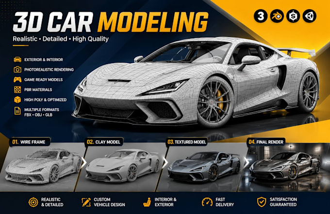 design realistic 3d car modelling automotive rendering vehicle design game ready