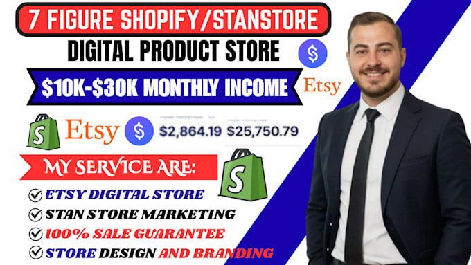 setup 7figure shopify digital product store etsy shop stan store digital store