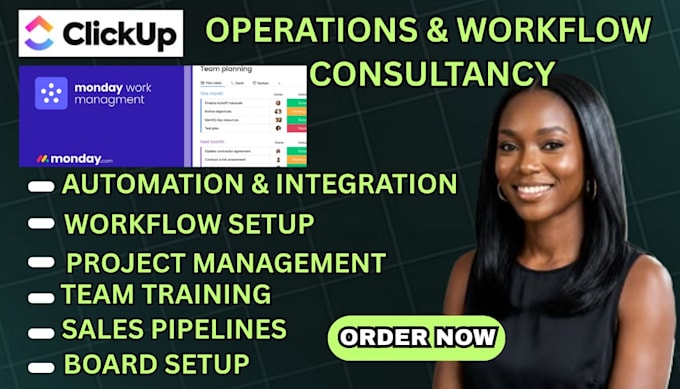 clickup consultant clickup workflow project management board setupcrm automation