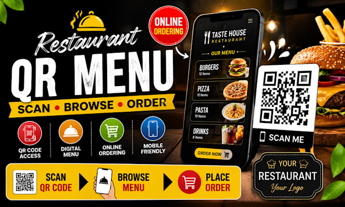 build restaurant digital menu qr code online ordering food website system