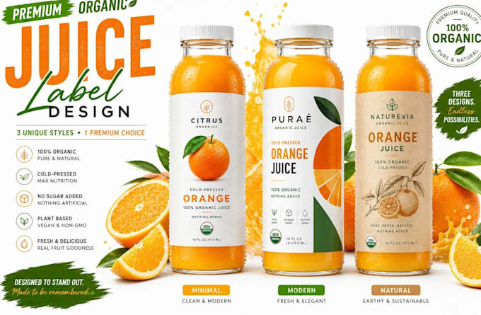 do minimalist juice, liquid, juice label packaging design
