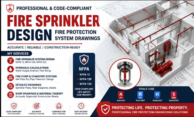 provide professional fire sprinkler design and fire protection system drawing