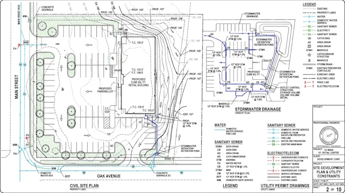 do civil site plan, grading, stormwater drainage, and utility permit drawings