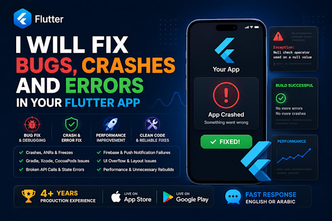 fix bugs, crashes and errors in your flutter app