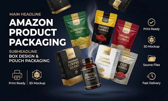 design amazon product packaging, box design and pouch packaging