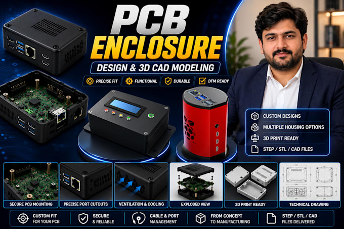 custom pcb enclosure design 3p printable case solidworks cad model