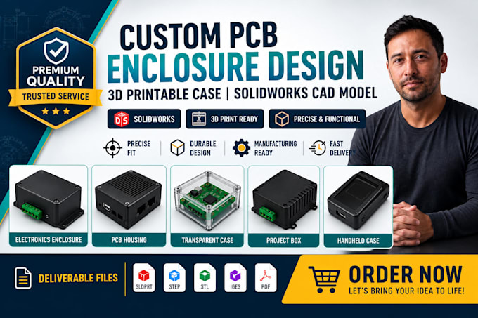 custom pcb enclosure design 3p printable case solidworks cad model