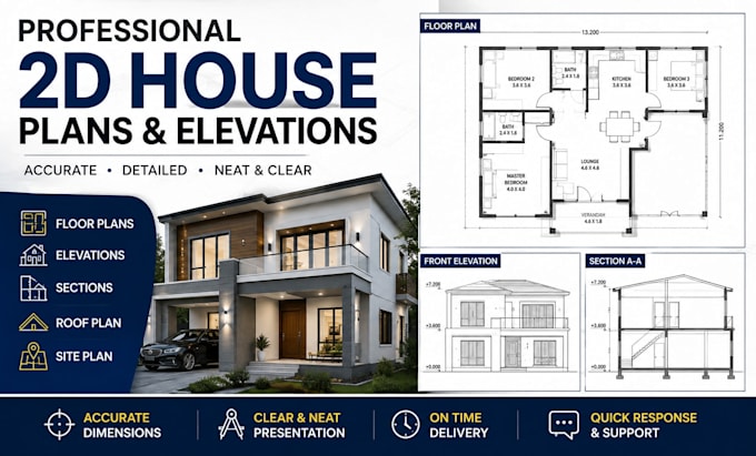 draw professional 2d house plans, floor plans and elevations