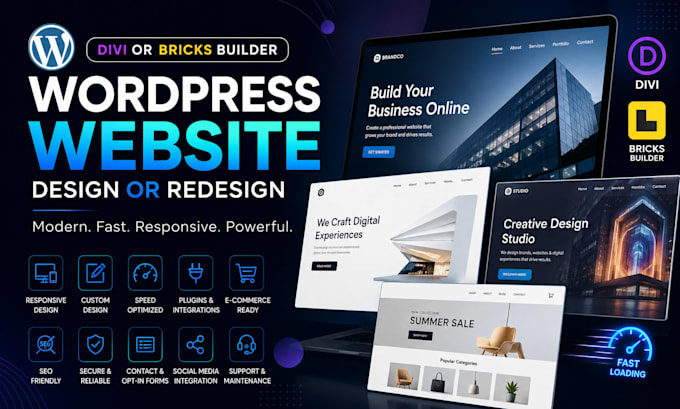 design or redesign wordpress website with divi or bricks builder