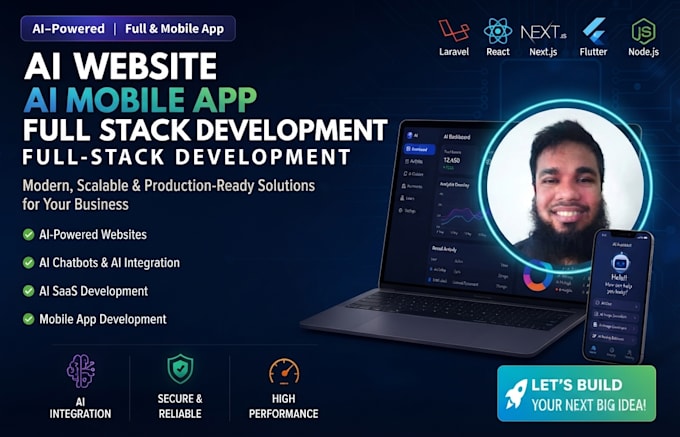 develop full stack website, ai application and flutter mobile app