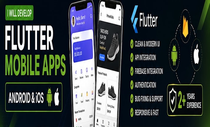 develop a professional flutter android and ios mobile app