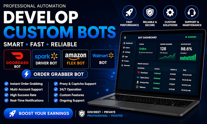 build doordash bot, instacart bot, amazon flex bot, spark driver bot