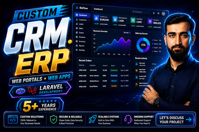 develop CRM, erp, web portal, and web application using PHP laravel