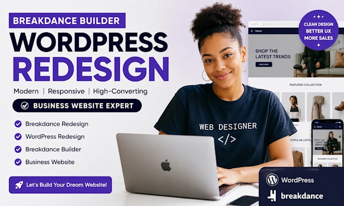 breakdance redesign, wordpress redesign, breakdance builder, business website
