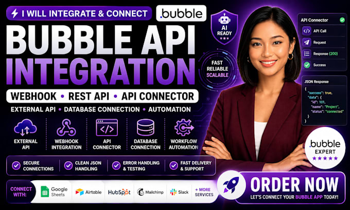 build bubble api integration webhook rest api external api database connection