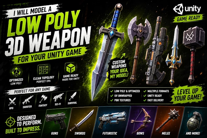 model a low poly 3d weapon for your unity game