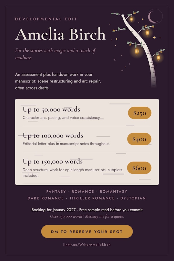 developmental edit your romantasy and dark romance novel