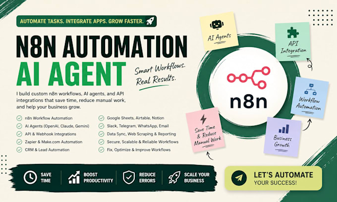 build n8n ai agent, n8n automation workflow and api integration