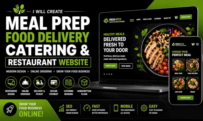 create meal prep website, catering website, food delivery and restaurant website
