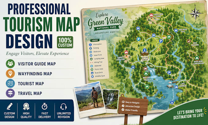 design professional tourism map, visitor guide map, wayfinding map, tourist map