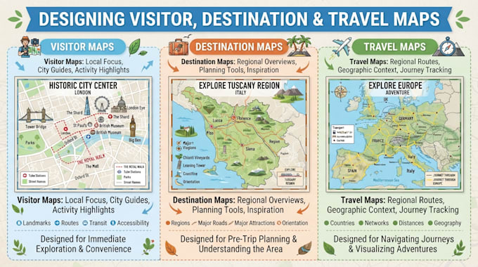 design visitor maps, destination maps and travel maps