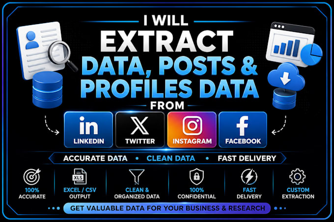 extract data, posts, profiles data from x, instagram, facebook, tiktok, linkedin