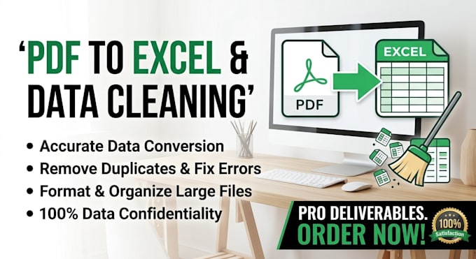 convert PDF to excel, clean messy data, and format spreadsheets