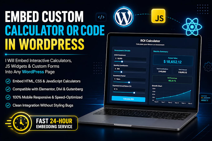 embed a custom calculator, javascript tool, or widget in wordpress