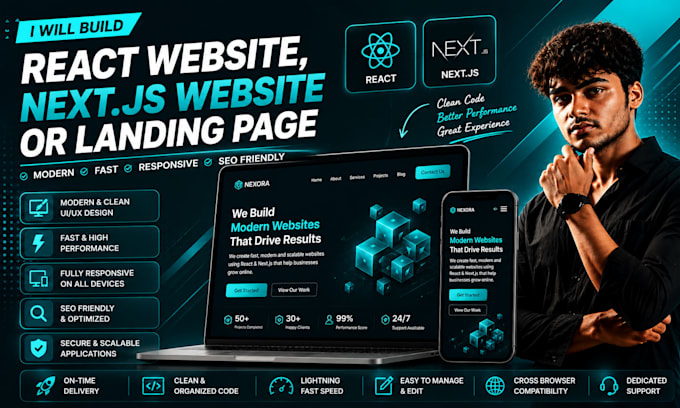 build react website, next js website or landing page
