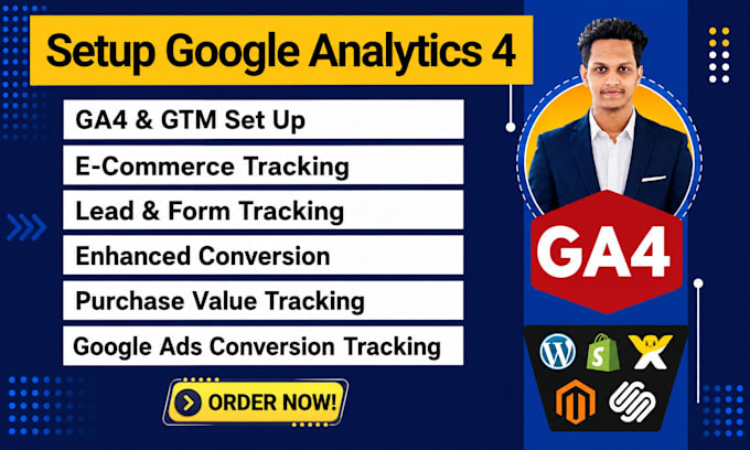 setup or fix ga4 ecommerce tracking, lead conversion tracking via GTM