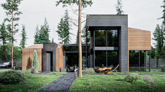 redesign tiny house exterior 3d rendering,cabin, barn house,2d architecture plan