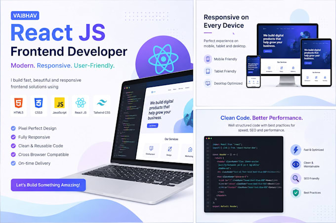 build a react js responsive frontend website with tailwind CSS