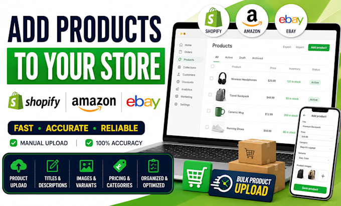 upload products to shopify amazon and ebay