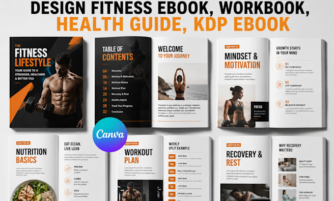 design canva fitness workout ebook coaching workbook training guide pdf in 24hrs