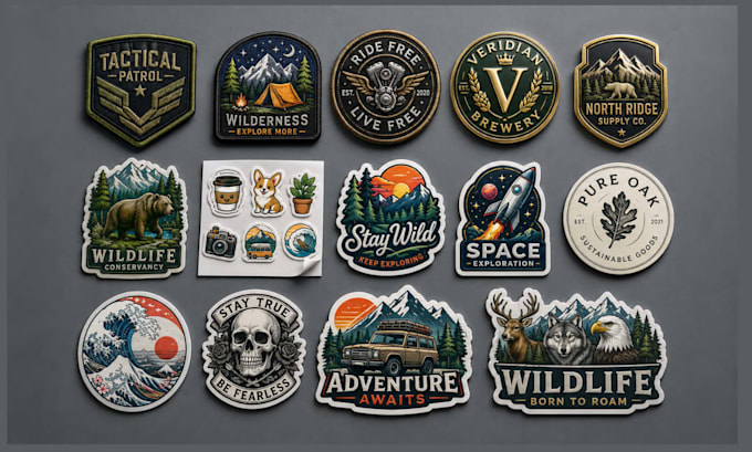 do custom sticker design, die cut sticker, badge, patch, decal and mockup